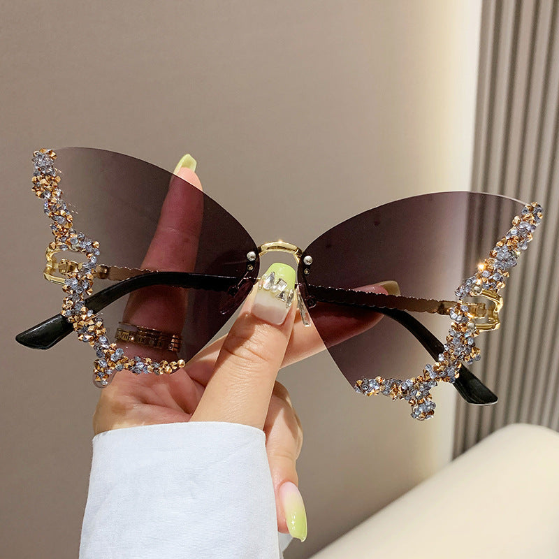 Butterfly Rimless Sunglasses With Crystal Wings - Color_06