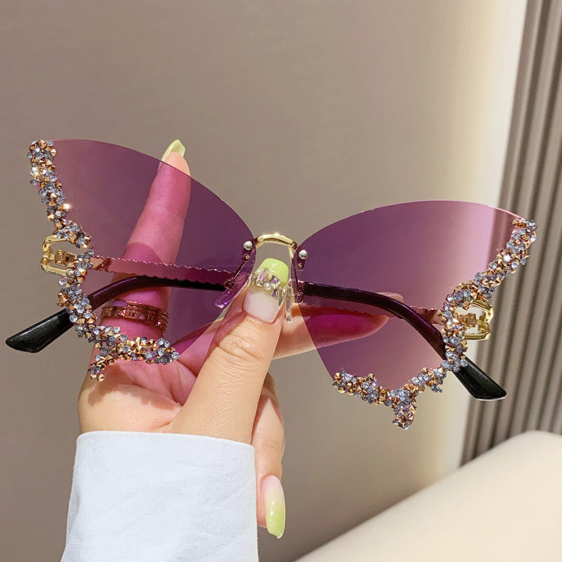 Butterfly Rimless Sunglasses With Crystal Wings - Color_07