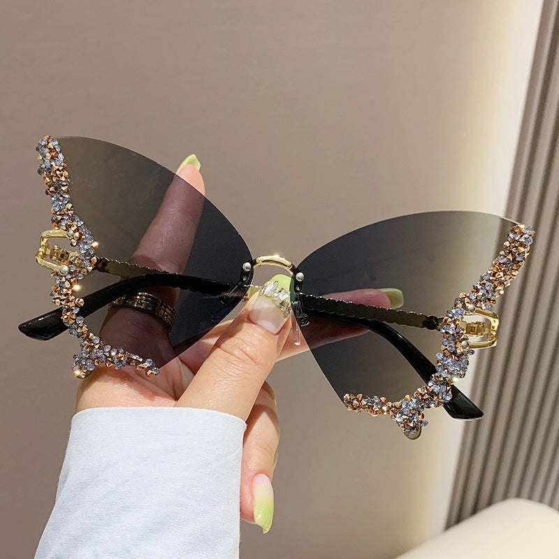 Butterfly Rimless Sunglasses With Crystal Wings - Color_08