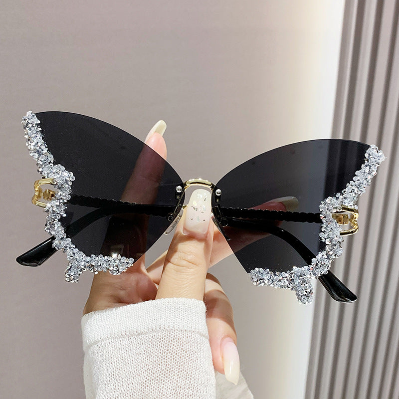 Butterfly Rimless Sunglasses With Crystal Wings - Color_09