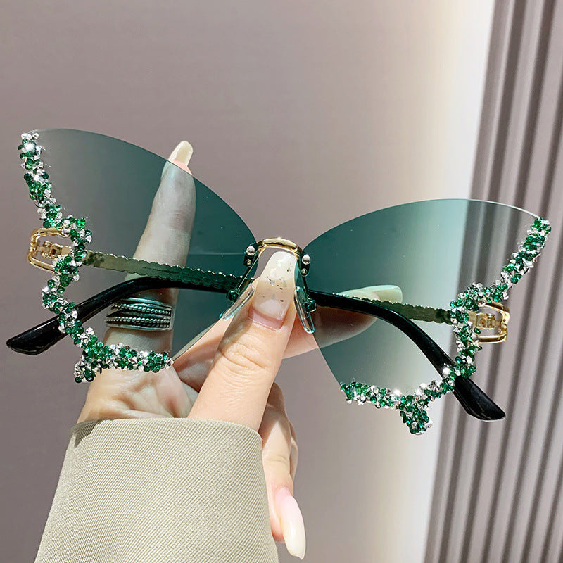 Butterfly Rimless Sunglasses With Crystal Wings - Color_10