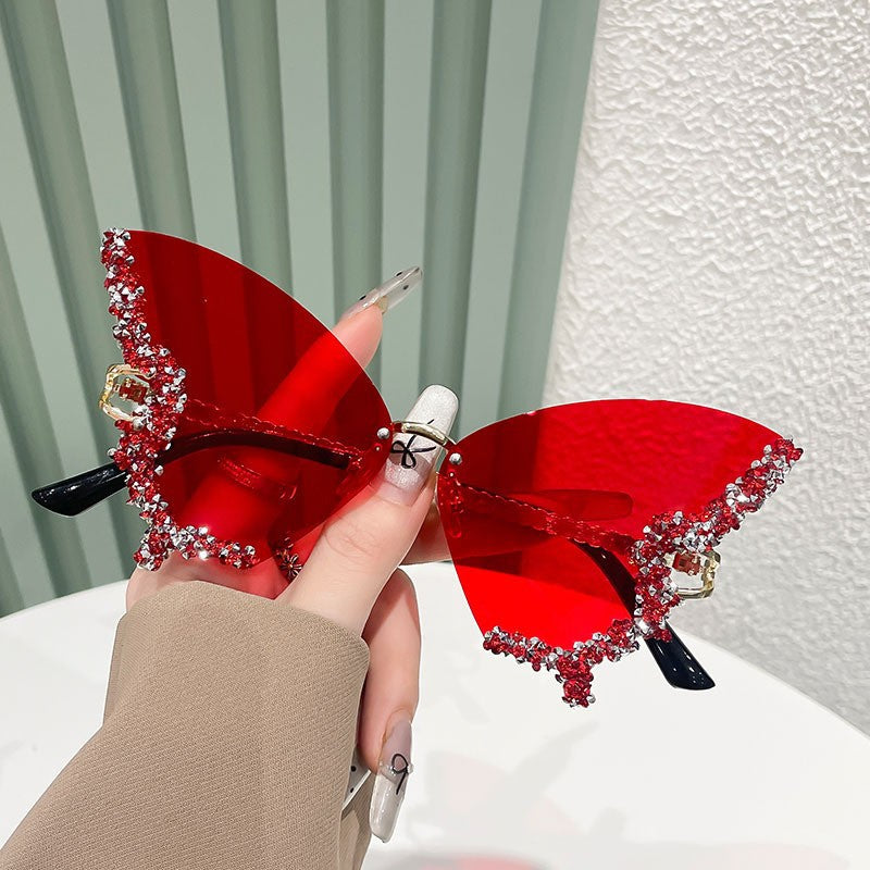 Butterfly Rimless Sunglasses With Crystal Wings - Color_11