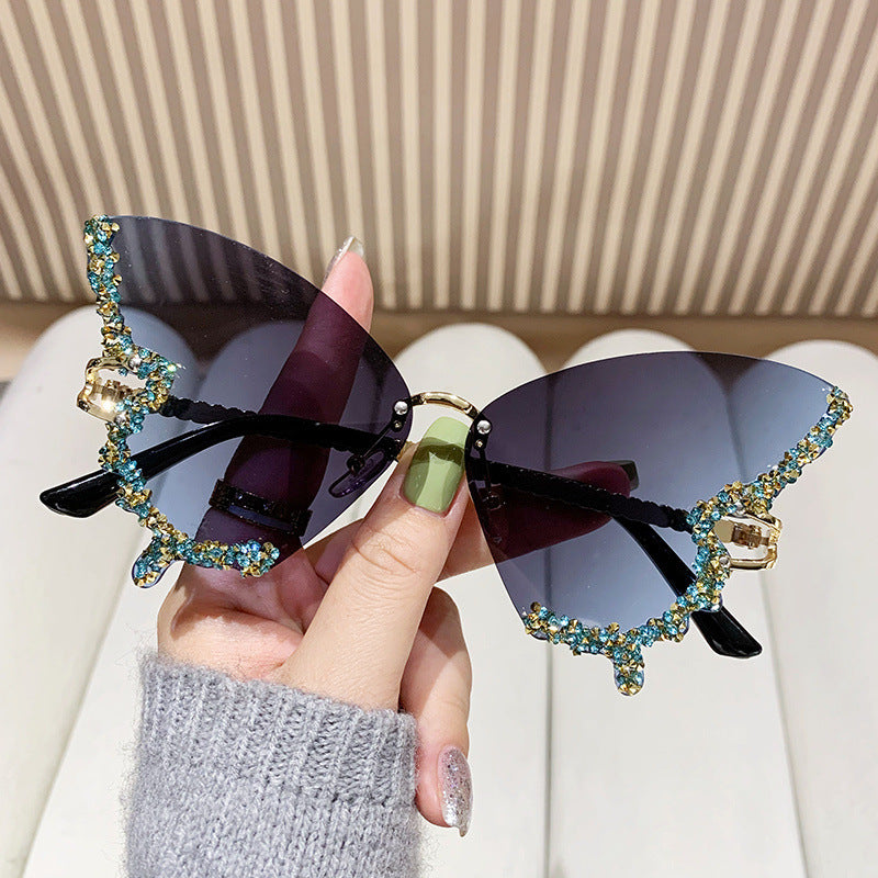 Butterfly Rimless Sunglasses With Crystal Wings - Color_12