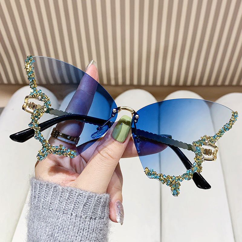Butterfly Rimless Sunglasses With Crystal Wings - Color_13