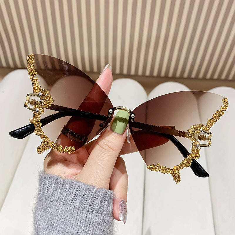 Butterfly Rimless Sunglasses With Crystal Wings - Color_14