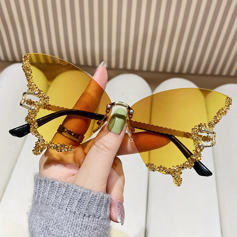 Butterfly Rimless Sunglasses With Crystal Wings - Color_15