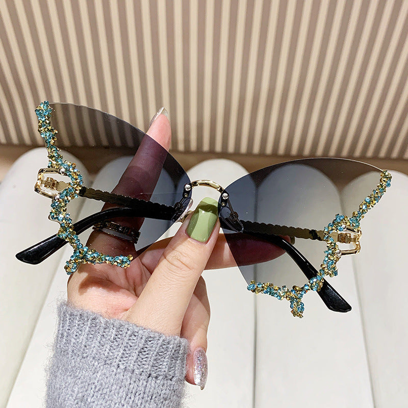 Butterfly Rimless Sunglasses With Crystal Wings - Color_16