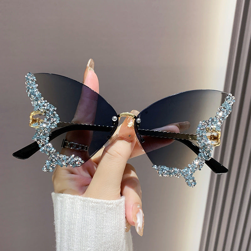 Butterfly Rimless Sunglasses With Crystal Wings - Color_17