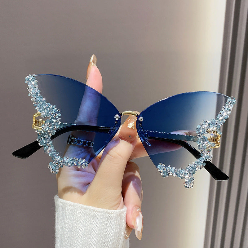 Butterfly Rimless Sunglasses With Crystal Wings - Color_18