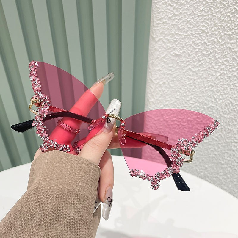 Butterfly Rimless Sunglasses With Crystal Wings - Color_19