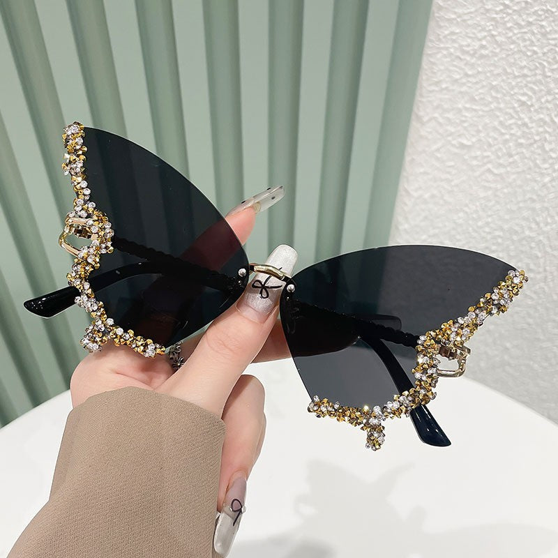 Butterfly Rimless Sunglasses With Crystal Wings - Color_20