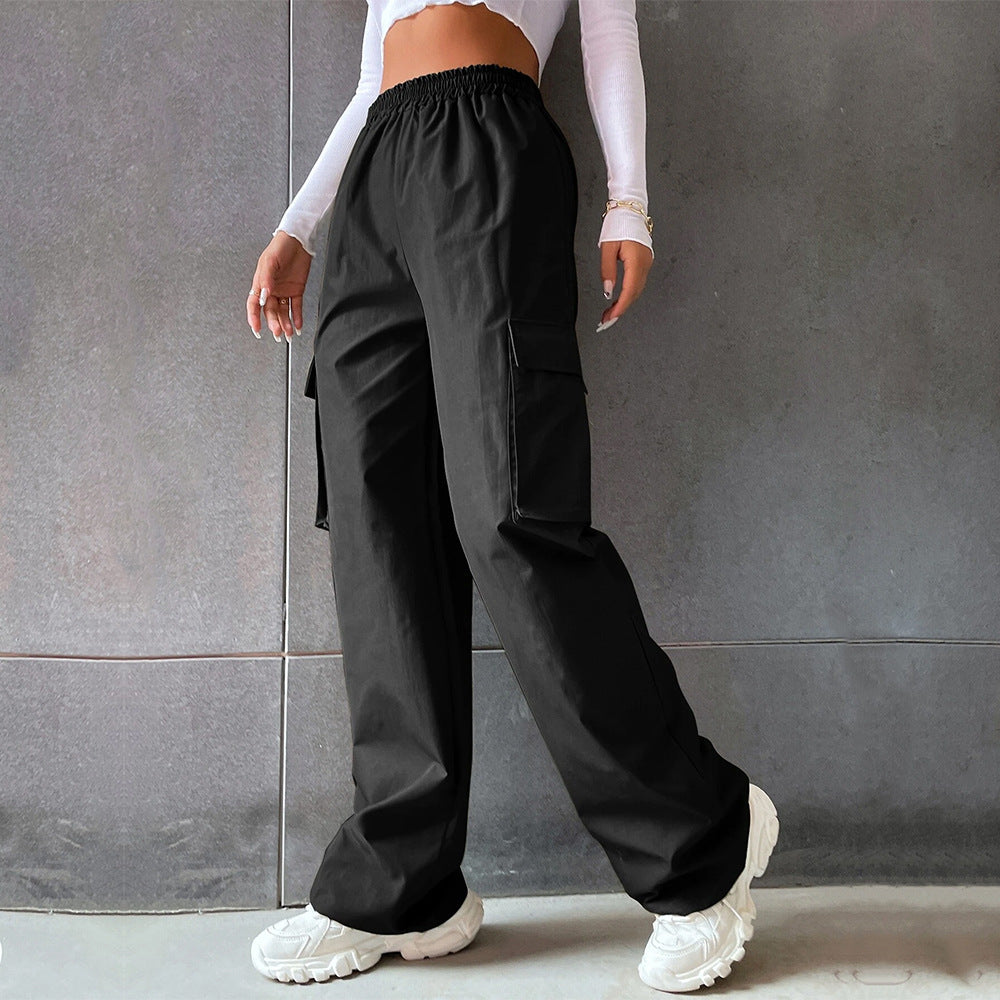 High Waist Cargo Wide Leg Pants - Black