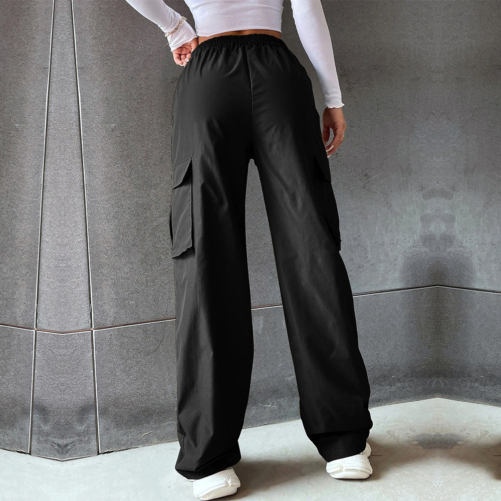 High Waist Cargo Wide Leg Pants - Black - 4