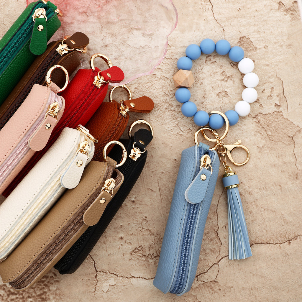 Bead Wristlet Keychain With Zip Pouch - view 1