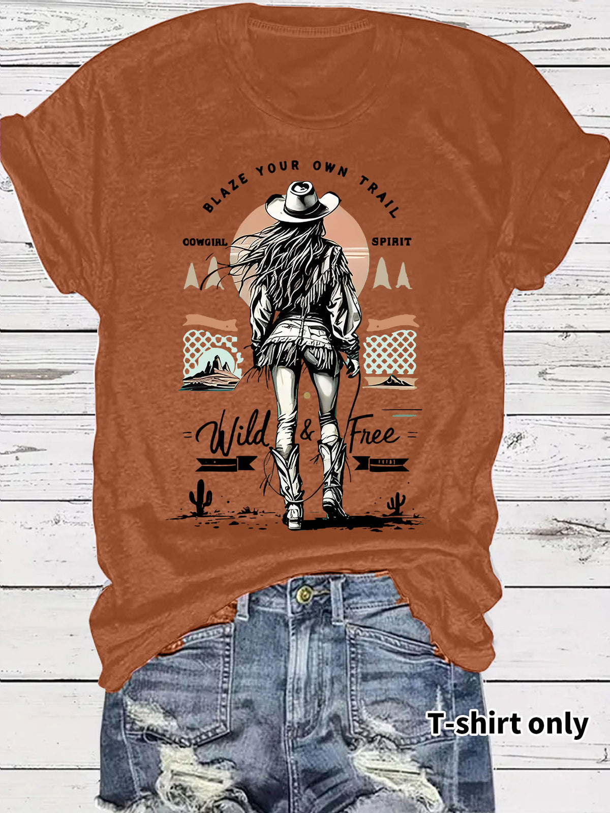 Desert Trail Cowgirl Sunset Graphic Tee - Brown