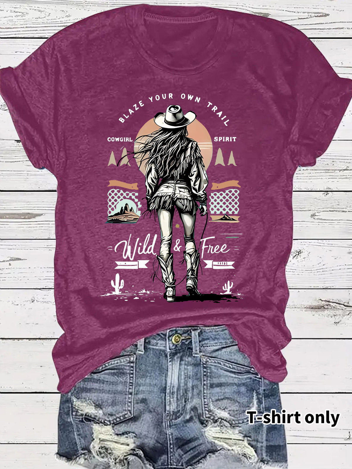 Desert Trail Cowgirl Sunset Graphic Tee - Purple