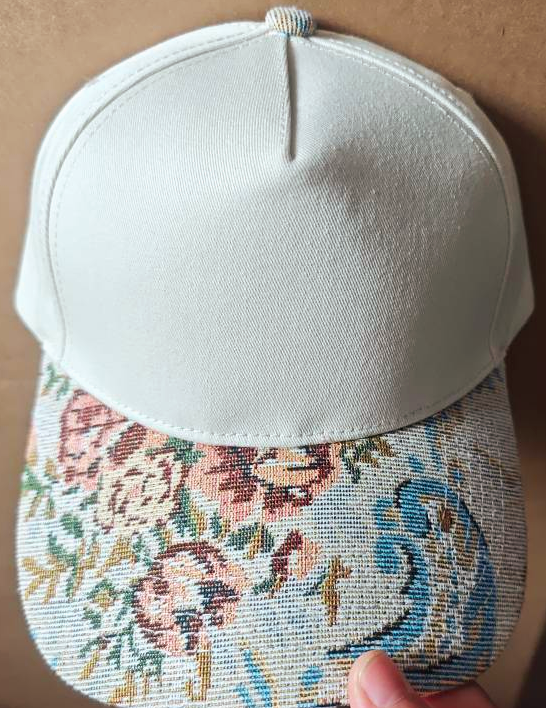 Embroidered Word Baseball Cap With Floral Tapestry Brim - Amen - 4