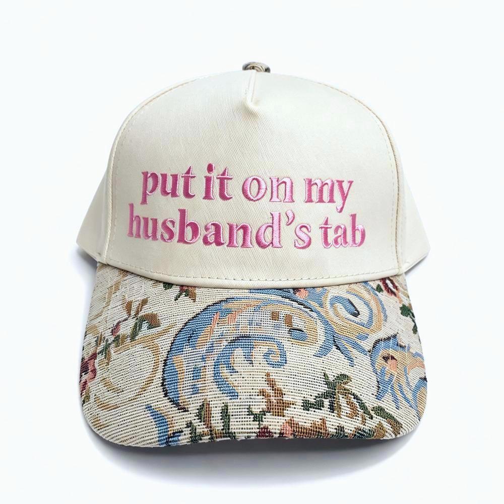 Embroidered Word Baseball Cap With Floral Tapestry Brim - Put