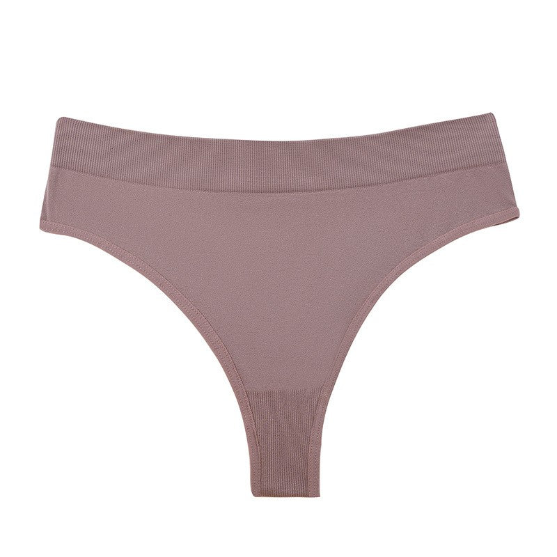 Ribbed Waistband Seamless High Waist Thong - Mauve