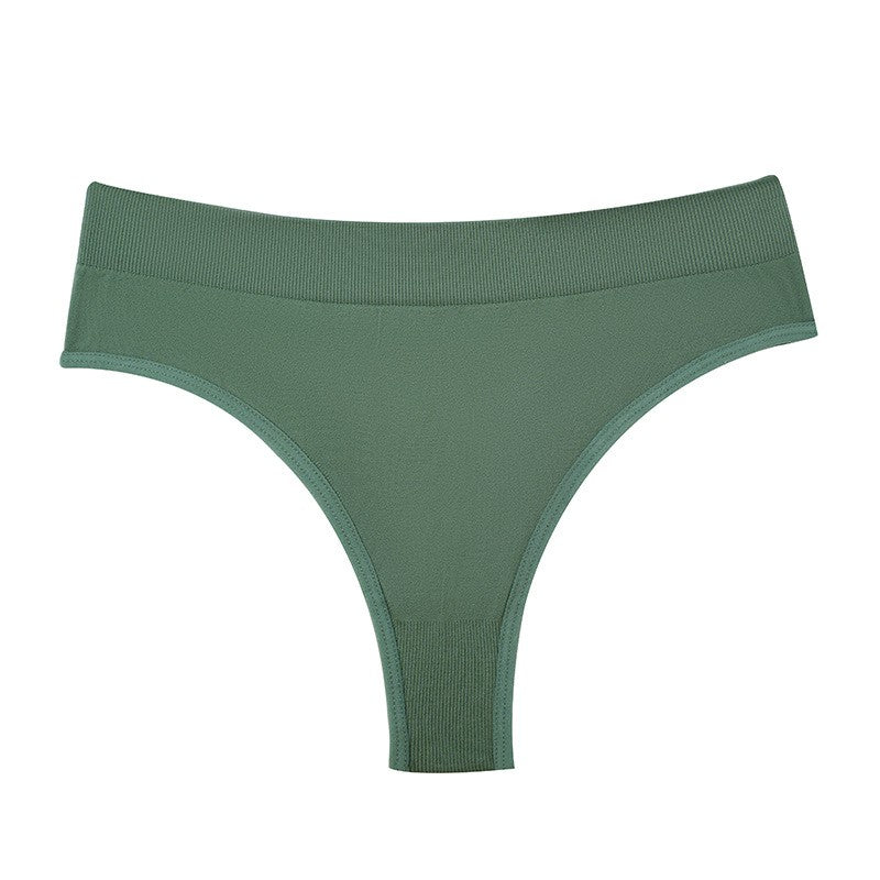 Ribbed Waistband Seamless High Waist Thong - Sage Green