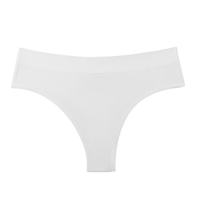 Ribbed Waistband Seamless High Waist Thong - White