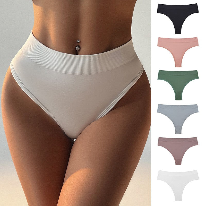 Ribbed Waistband Seamless High Waist Thong