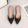 Pointed Satin Slingback Low Block Heels - Black