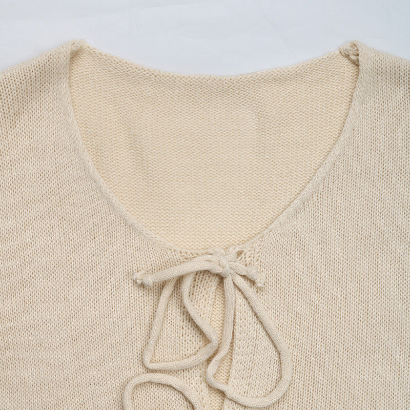 Tie Front Open Knit Cardigan - Apricot - 6