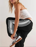 Racing Stripe Drawstring Wide Leg Joggers - Black