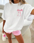 Coquette Bow Print Oversized Tee - White