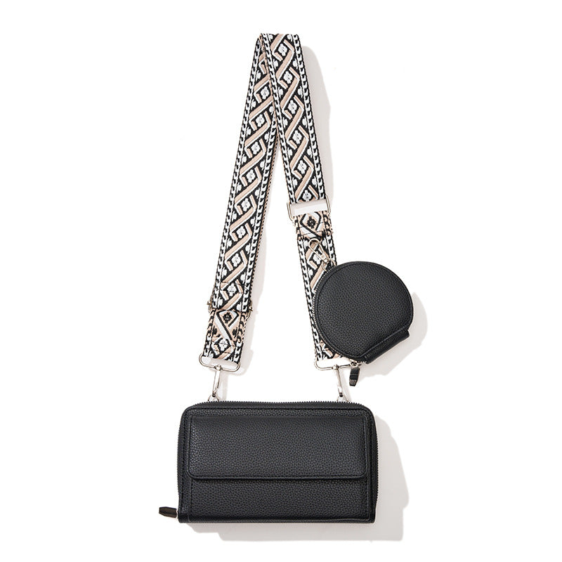 Woven Strap Phone Wallet Crossbody Set - Black