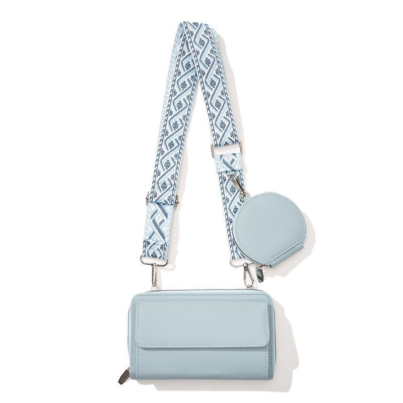 Woven Strap Phone Wallet Crossbody Set - Blue