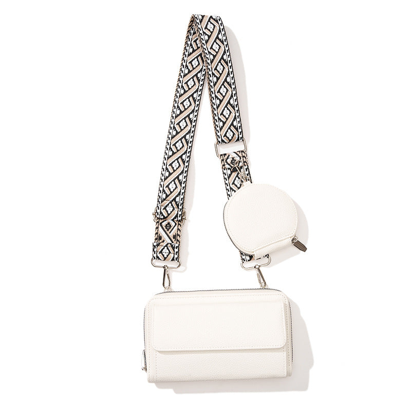 Woven Strap Phone Wallet Crossbody Set - White