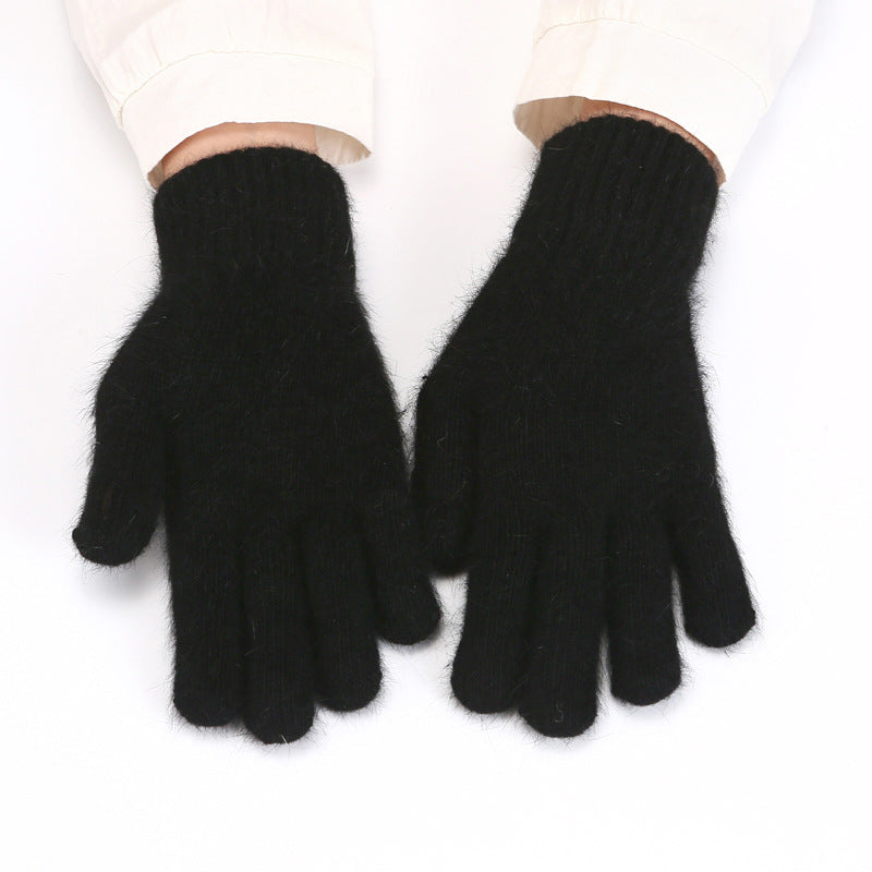 Soft Angora Blend Knit Winter Gloves - Black