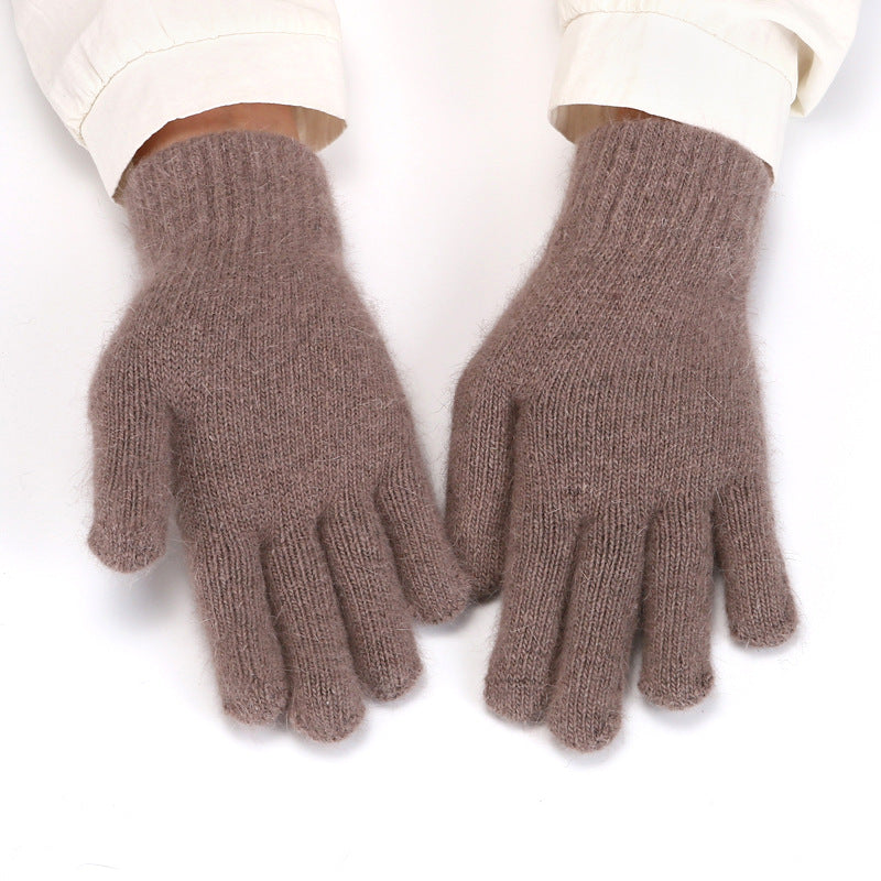Soft Angora Blend Knit Winter Gloves - Coffee