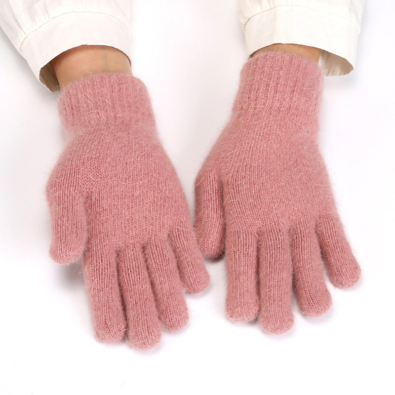 Soft Angora Blend Knit Winter Gloves - Coral
