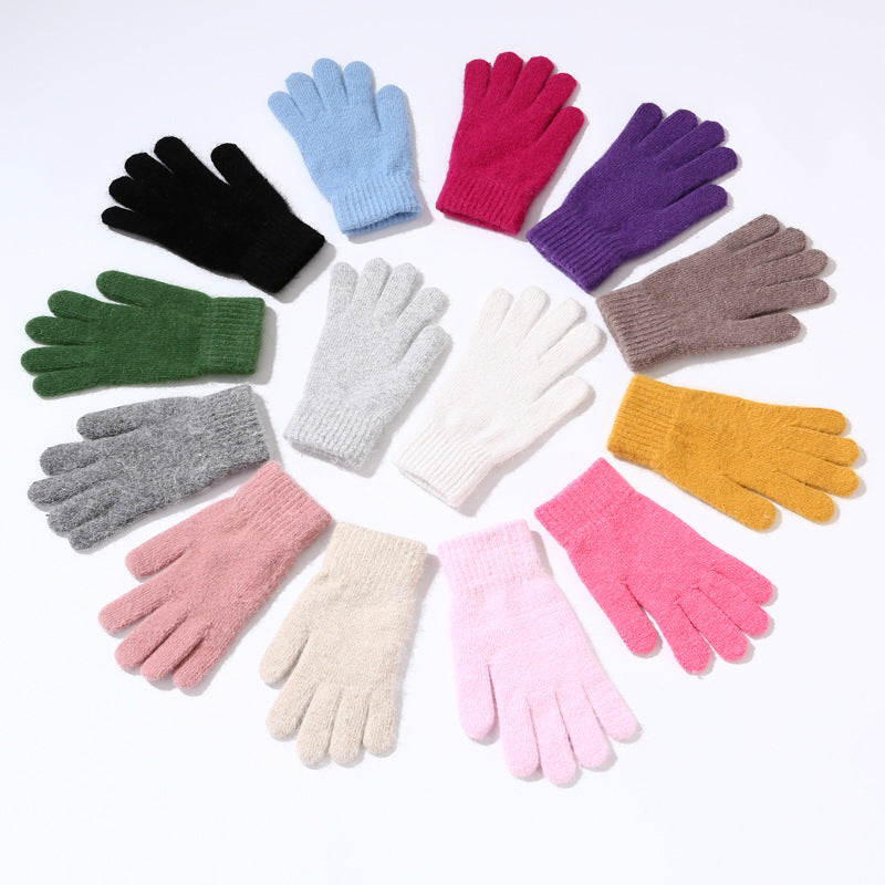 Soft Angora Blend Knit Winter Gloves - Gray
