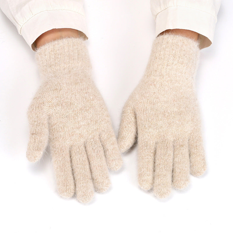 Soft Angora Blend Knit Winter Gloves - Khaki