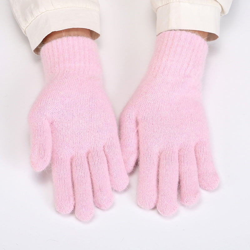 Soft Angora Blend Knit Winter Gloves - Pink