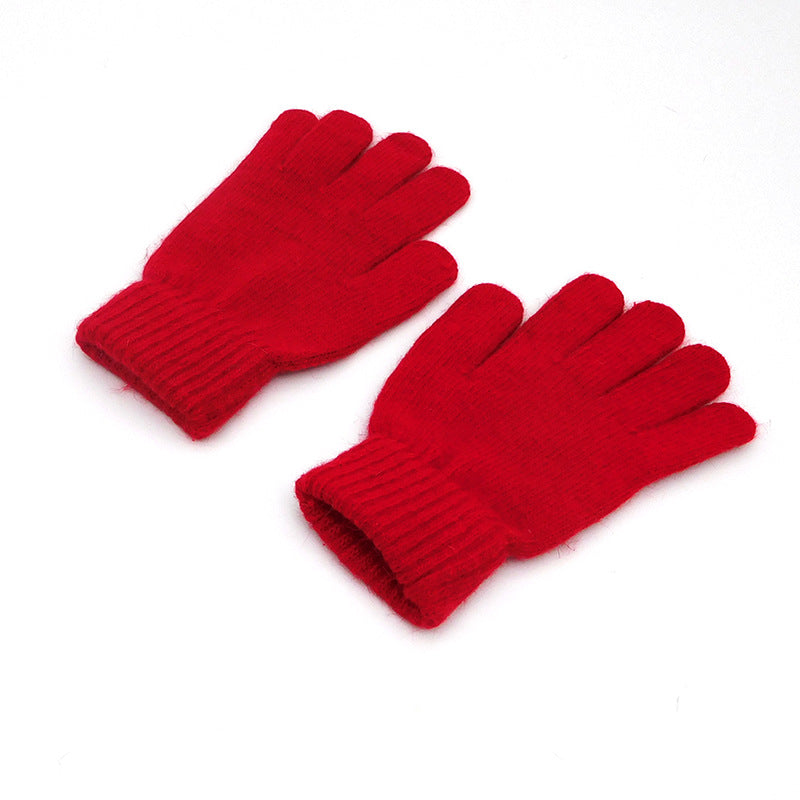 Soft Angora Blend Knit Winter Gloves - Red