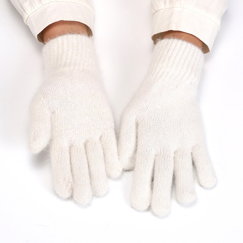 Soft Angora Blend Knit Winter Gloves - White