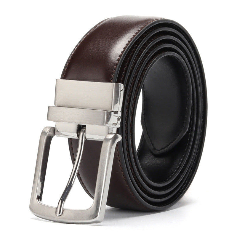 Reversible Rotating Buckle Leather Belt - Dark_Brown