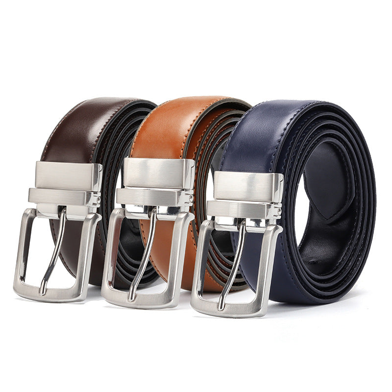 Reversible Rotating Buckle Leather Belt
