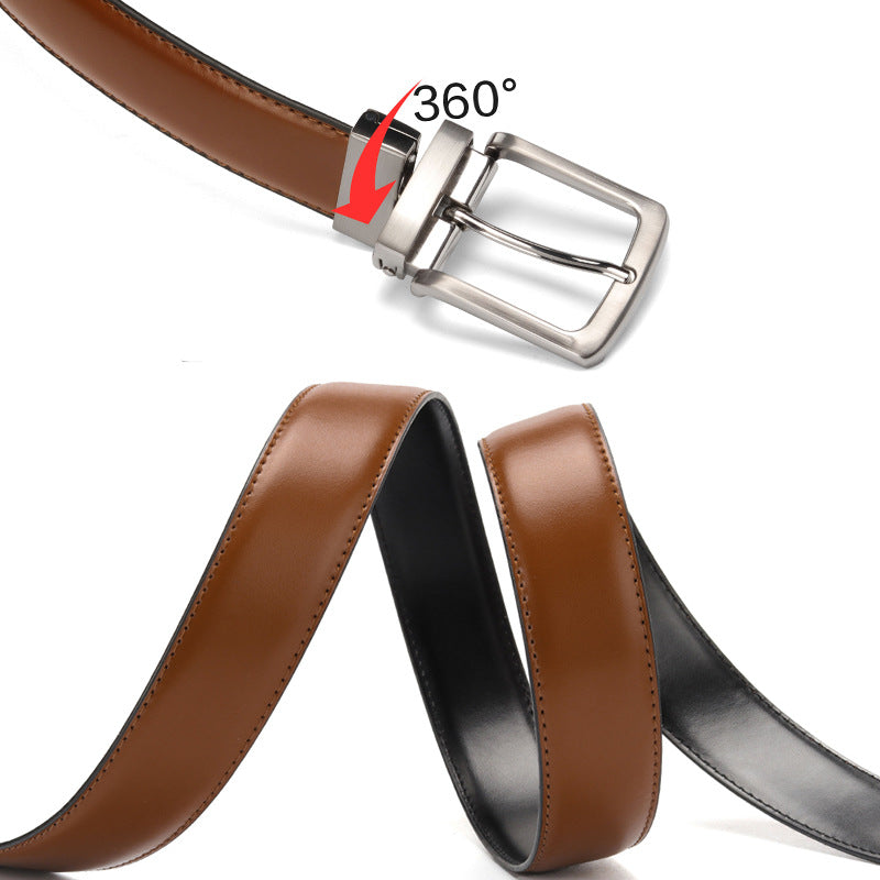 Reversible Rotating Buckle Leather Belt - view 2