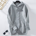 Hooded Waffle Knit Button Cardigan - Grey