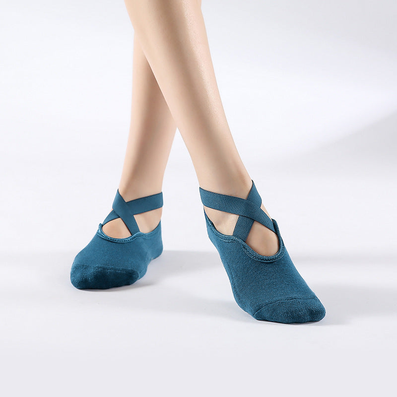 Ballet Style Cross Strap Grip Socks - DarkBlue