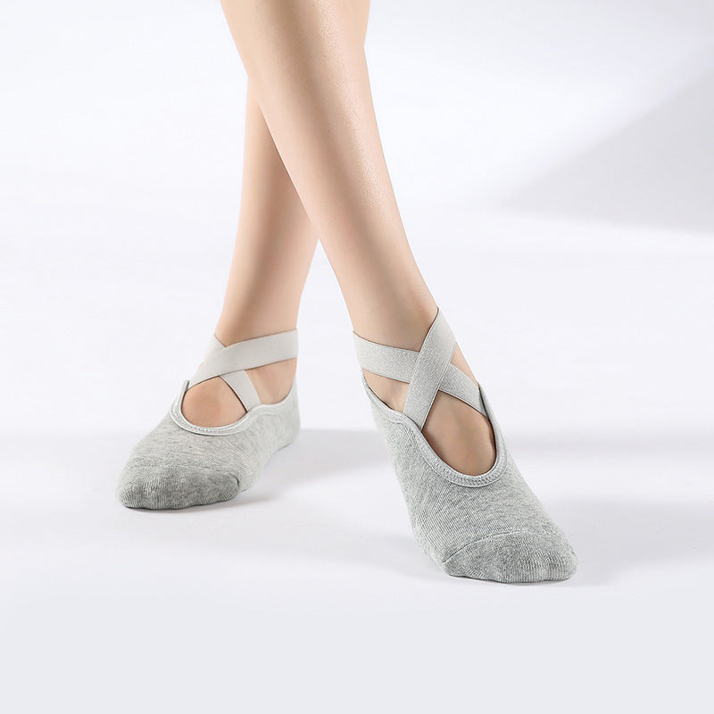 Ballet Style Cross Strap Grip Socks - Gray