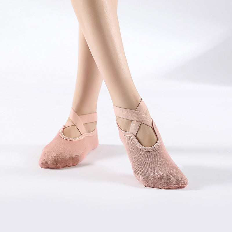 Ballet Style Cross Strap Grip Socks - Khaki