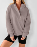 Button Placket Oversized Hooded Sweatshirt - Khaki