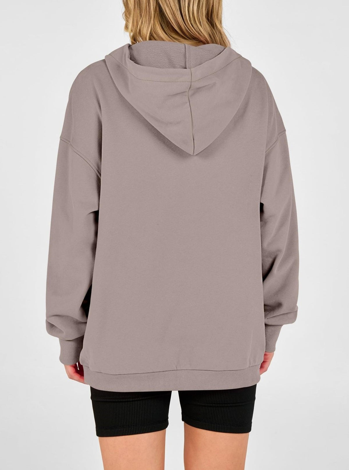 Button Placket Oversized Hooded Sweatshirt - Khaki - 2
